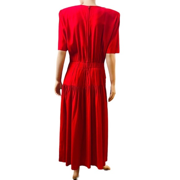 Vintage 80s David Benjamin Collection Red Maxi Dress Short Sleeves Fit M/L - Picture 8 of 12